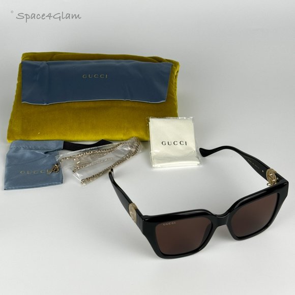 NEW Gucci GG1023S 005 Black Brown Square Chain Women Sunglasses - Picture 7 of 9